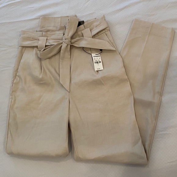 Express Pants - Express beige linen paper bag pants